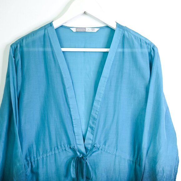 ATHLETA Blue Ombre Bell Sleeve Deep V Neck Swim Cover Up - Size Medium - Picture 3 of 13